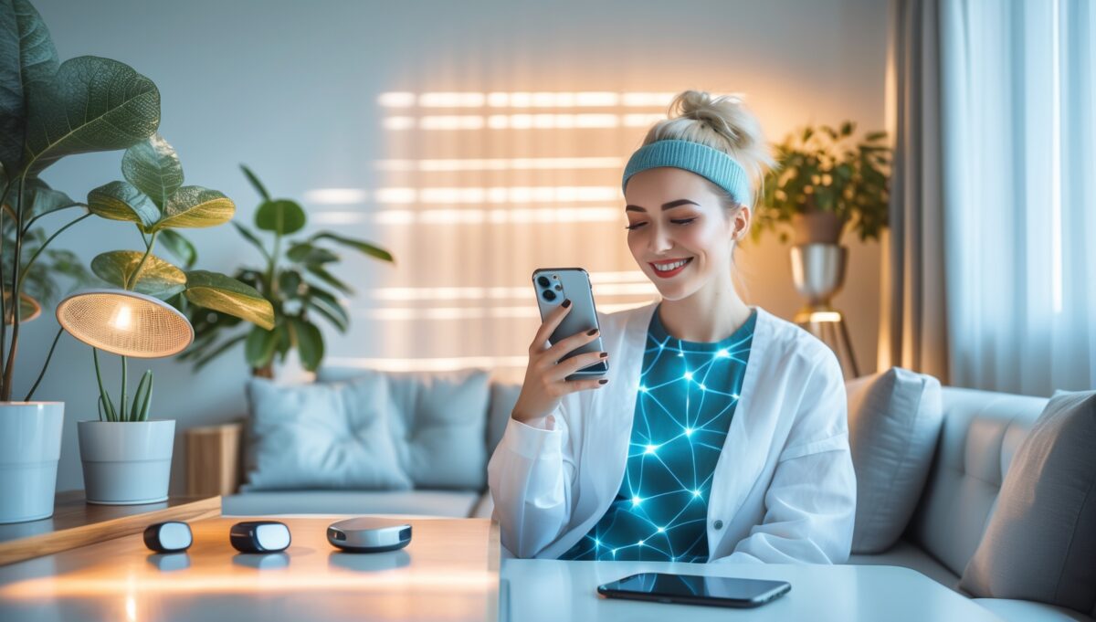 Junger Mensch nutzt erschwingliche EMF-Schutzlösungen in modernem Zuhause mit Budget-freundlichen Geräten