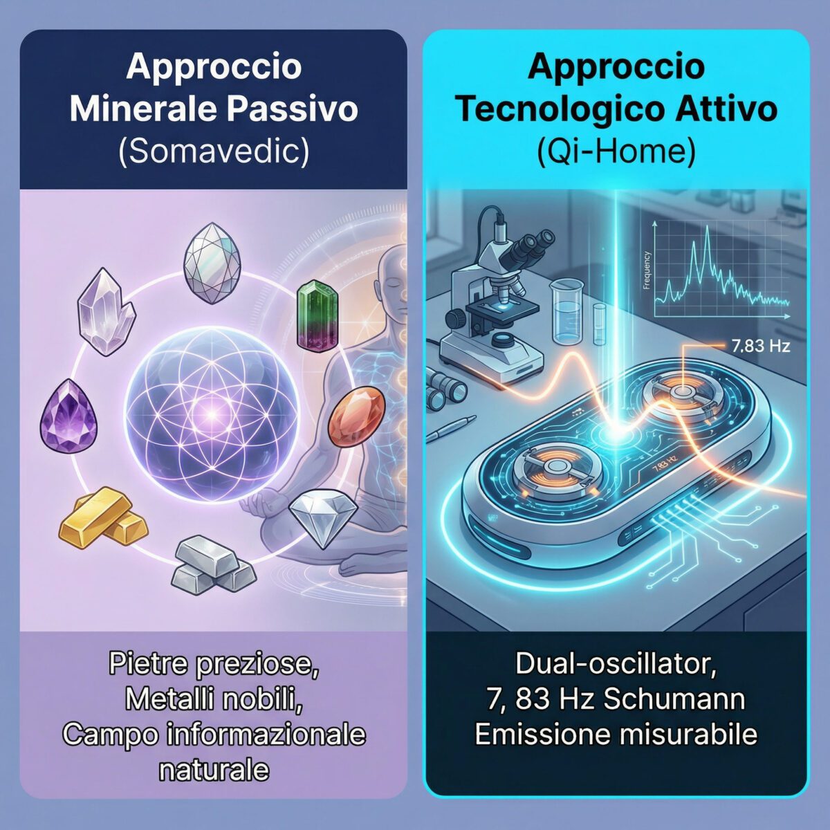 Confronto filosofie tecnologiche: minerali passivi vs oscillatori attivi