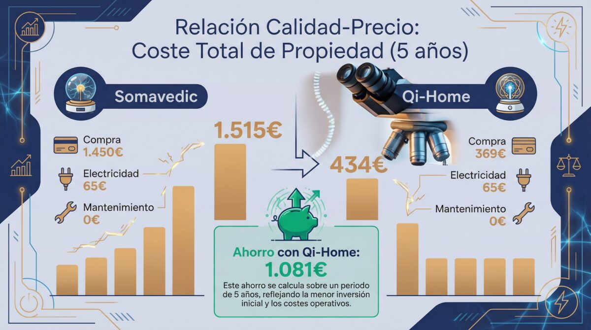 Análisis coste total propiedad 5 años Somavedic vs Qi-Home