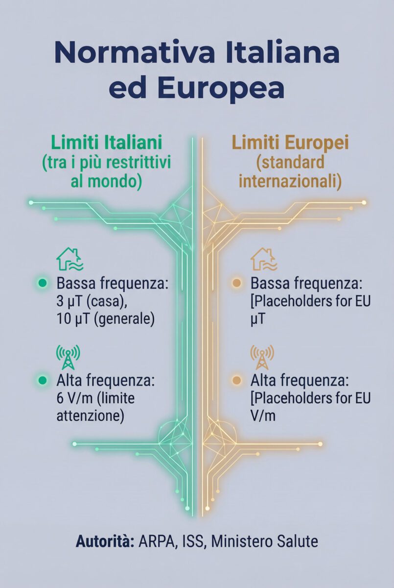 Schema due tipi campi EMF: ELF bassa frequenza e RF alta frequenza