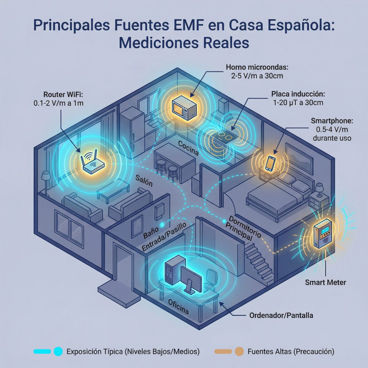Fuentes EMF en casa española con mediciones reales