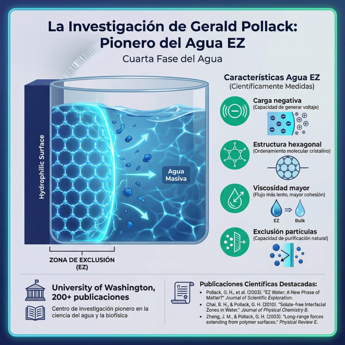 Investigación agua EZ del Profesor Gerald Pollack: características medidas