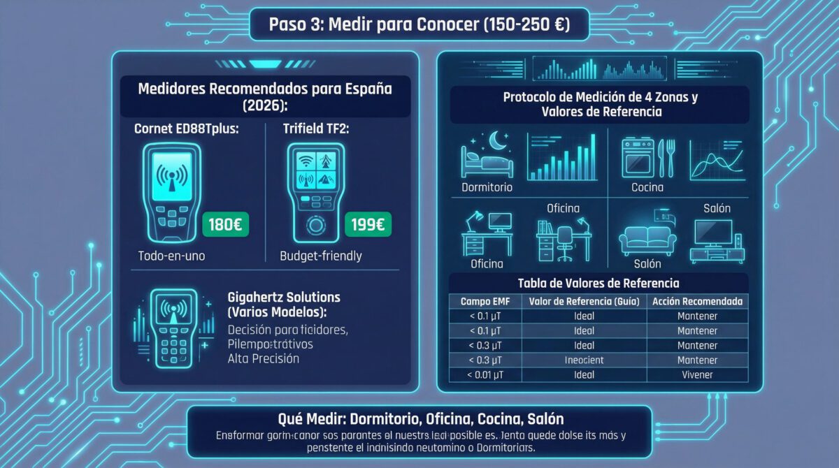 Paso 3 protección EMF: medidores recomendados para España 2026