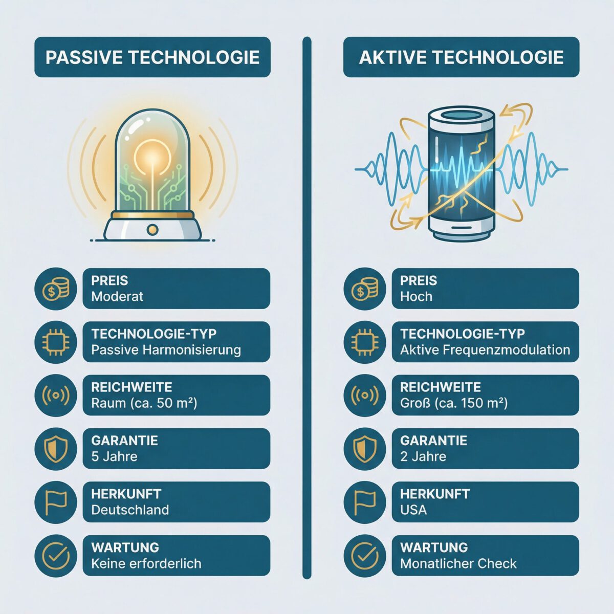 Infografik zum Vergleich der technischen Spezifikationen von Somavedic Medic Uran und Qi-Home Cell