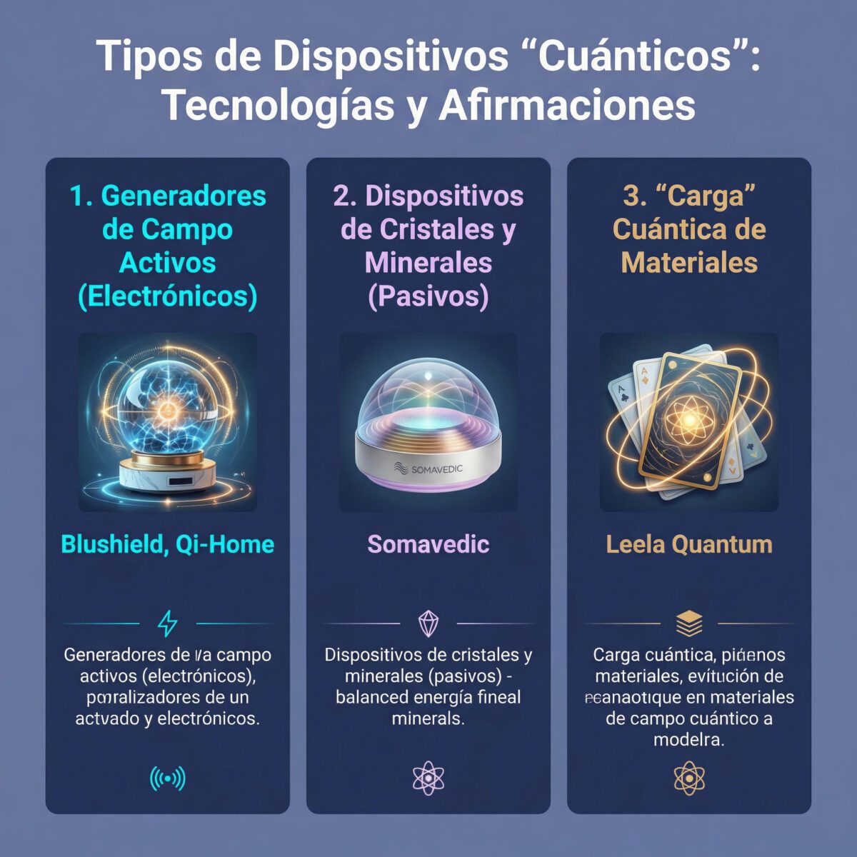 Clasificación 3 tipos dispositivos cuánticos: activos, pasivos, cargados