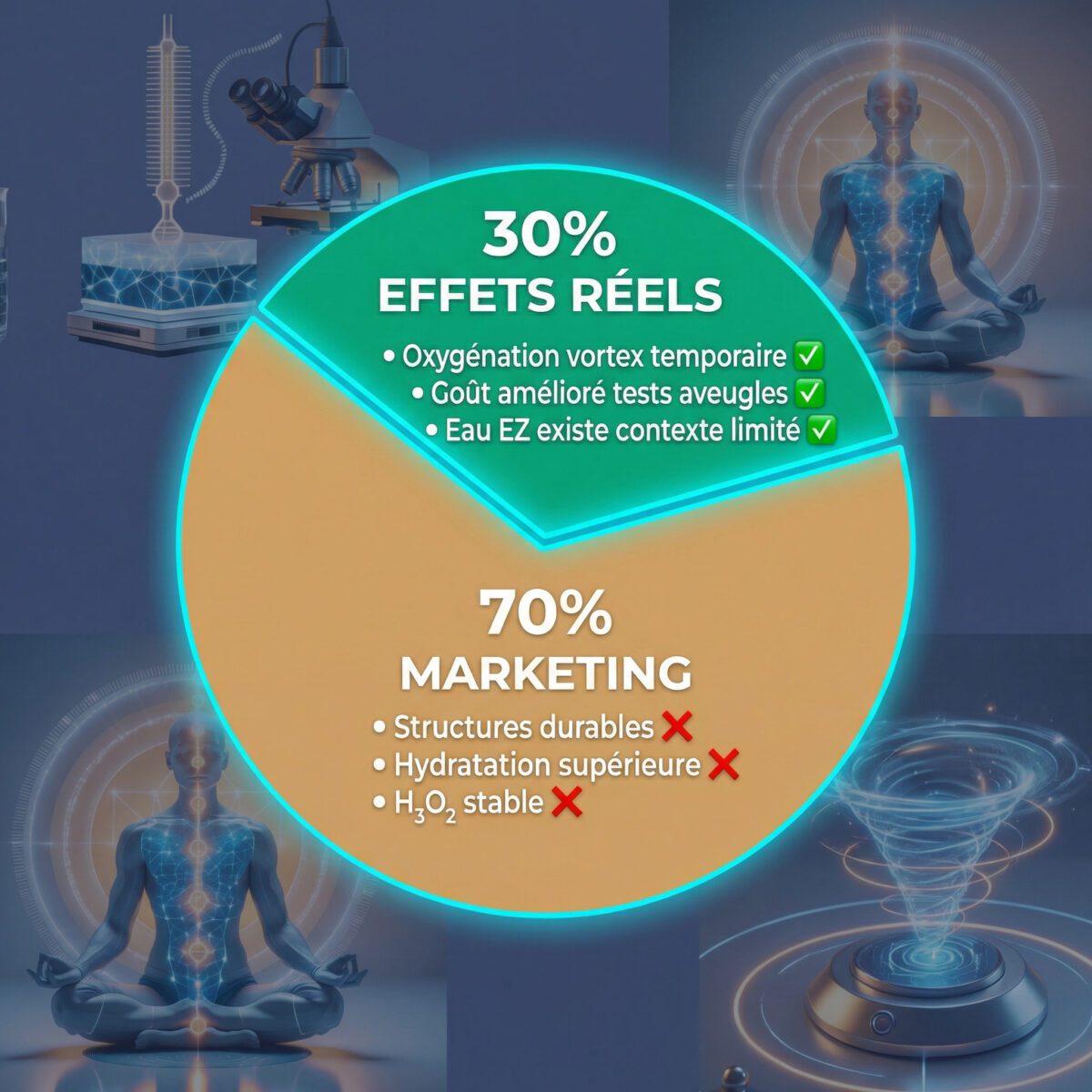 Verdict pratique eau structurée : 30% effets réels vérifiables versus 70% affirmations marketing non-prouvées
