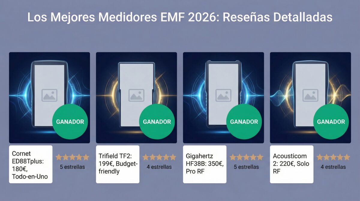 Top 4 mejores medidores EMF 2026: Cornet, Trifield, Gigahertz, Acousticom
