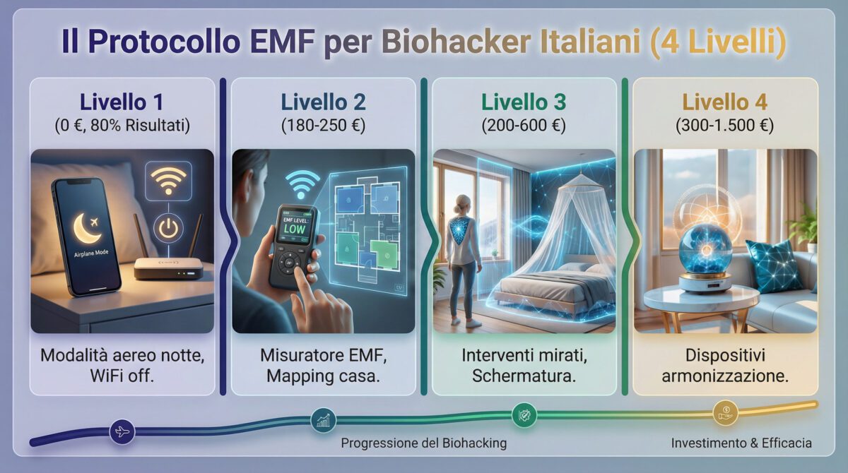 Protocollo EMF 4 livelli per biohacker italiani: da gratis a avanzato