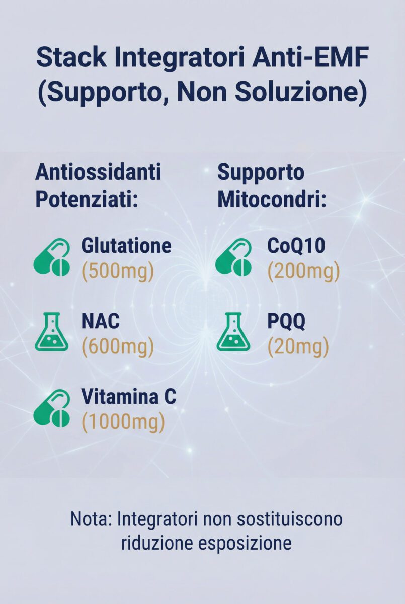 Stack integratori anti-EMF per biohacker: antiossidanti e supporto mitocondri