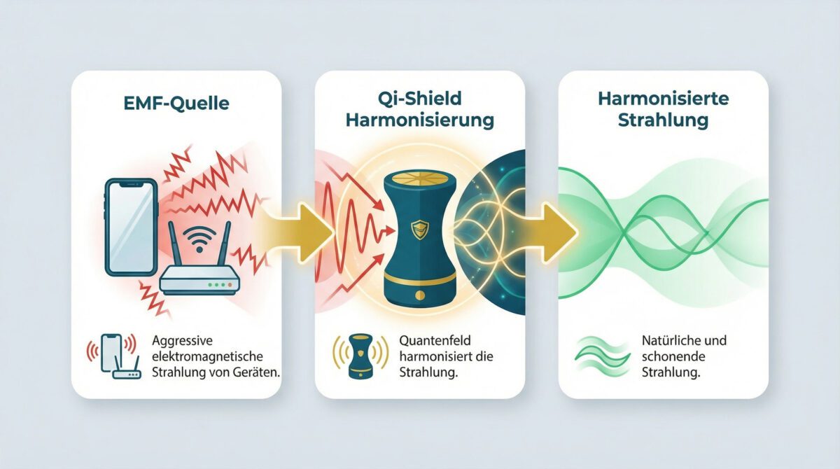 Wissenschaftliches Diagramm zur Harmonisierung elektromagnetischer Felder durch EMF-Schutzgeräte