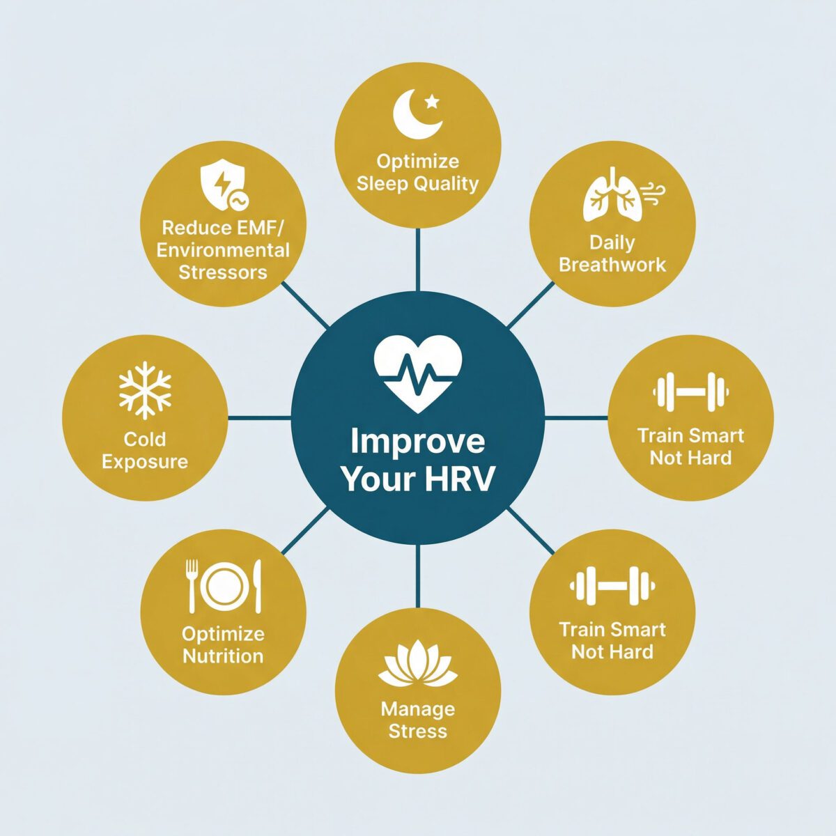 Infographic showing seven evidence-based strategies to improve heart rate variability