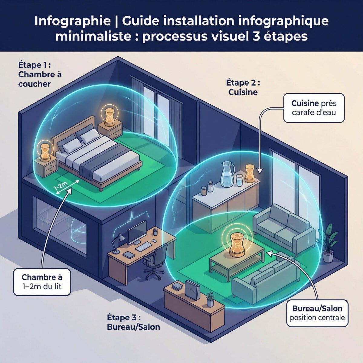 Guide d'installation du Somavedic : emplacements optimaux dans la maison avec rayons d'action de 30 mètres