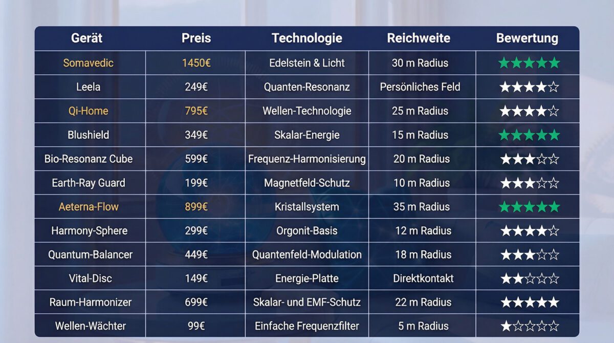 Vergleichstabelle: 12 EMF-Schutzgeräte mit Preis und Bewertung