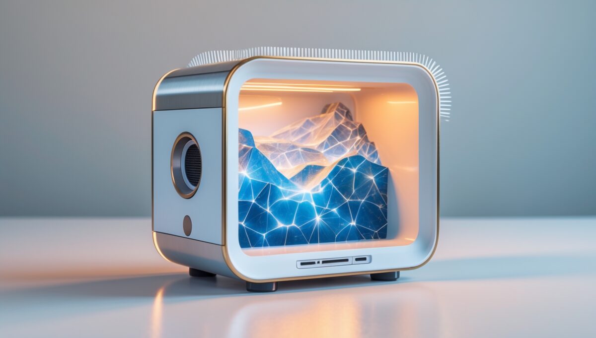 Qi-Home Cell dispositivo protección EMF austriaco sobre fondo minimalista - análisis 2026