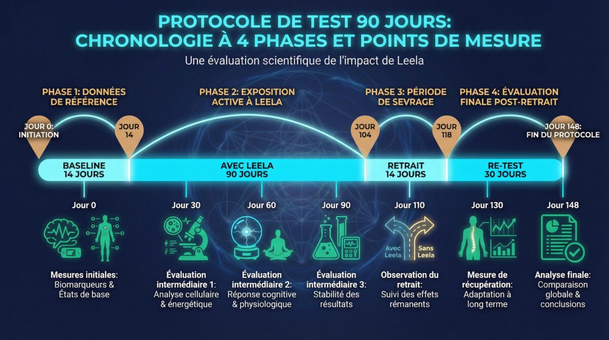 Protocole de test rigoureux de 90 jours pour le Leela Quantum Bloc avec phases et mesures objectives