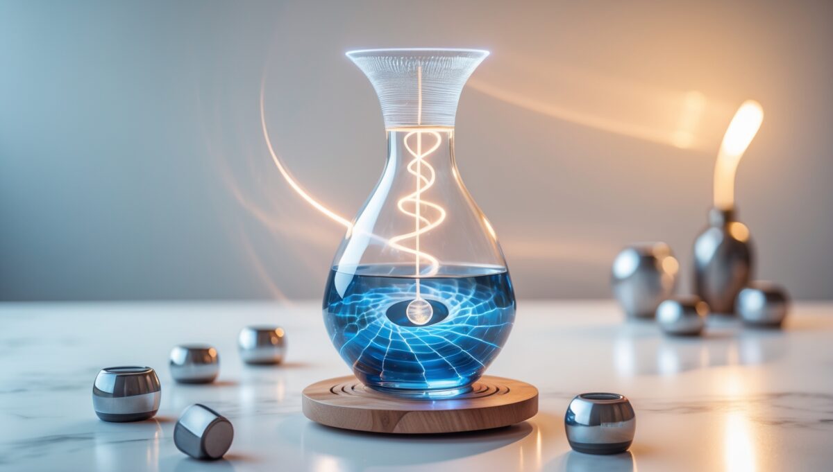 Carafe Mayu Swirl avec tourbillon d'eau en mouvement - test meilleur appareil structuration 2026