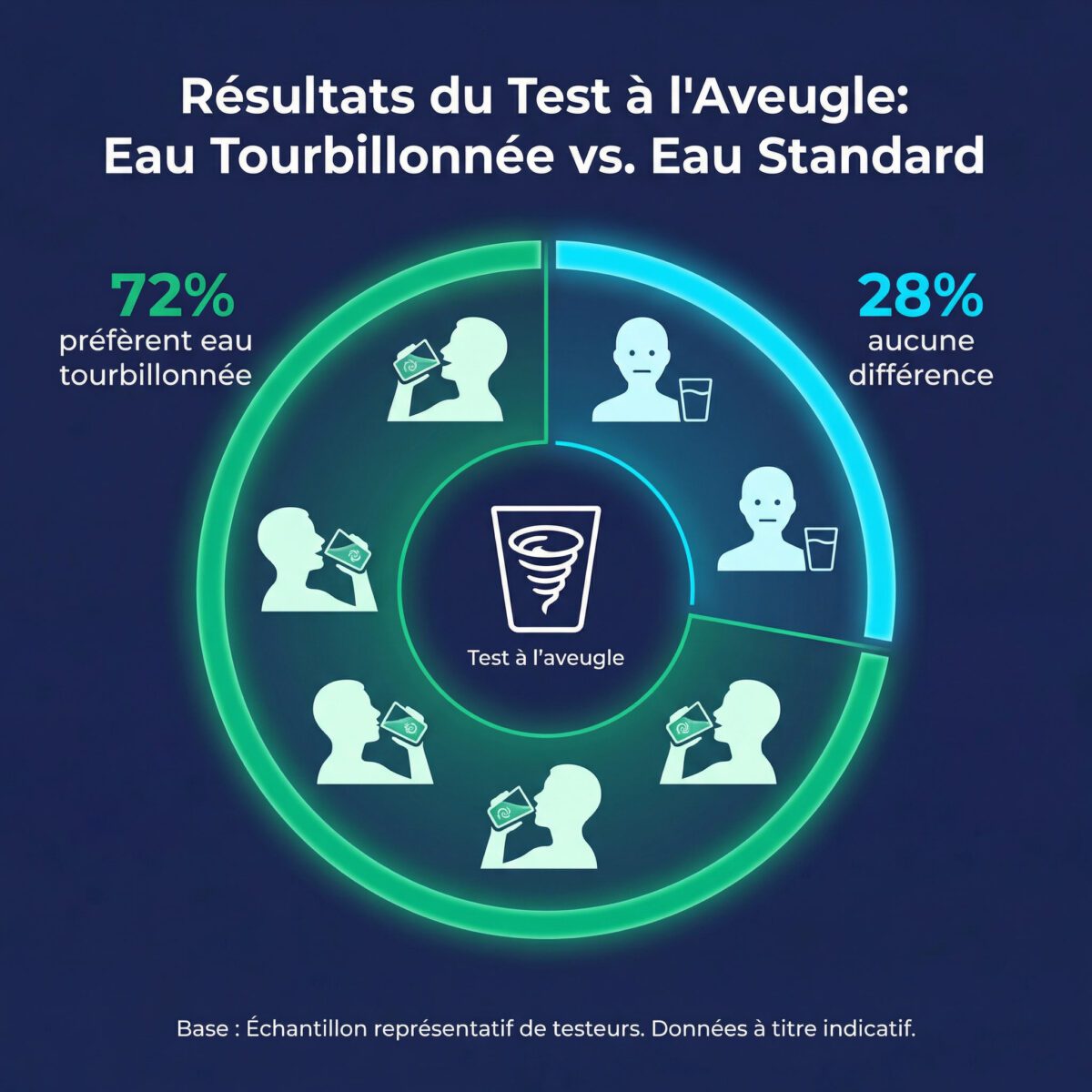 Résultats du test de dégustation à l'aveugle Mayu Swirl : 72% préfèrent l'eau tourbillonnée