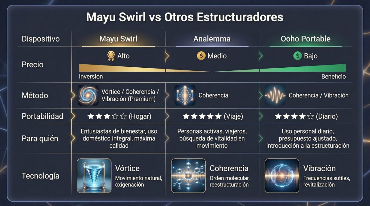 Comparación Mayu Swirl con Analemma, Ooho y método manual