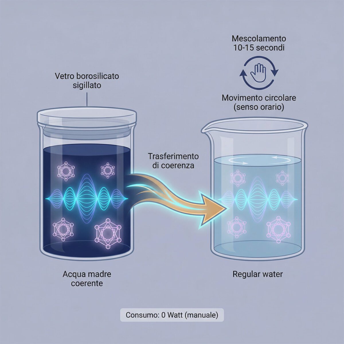 Schema trasferimento coerenza Analemma: acqua madre e processo mescolamento