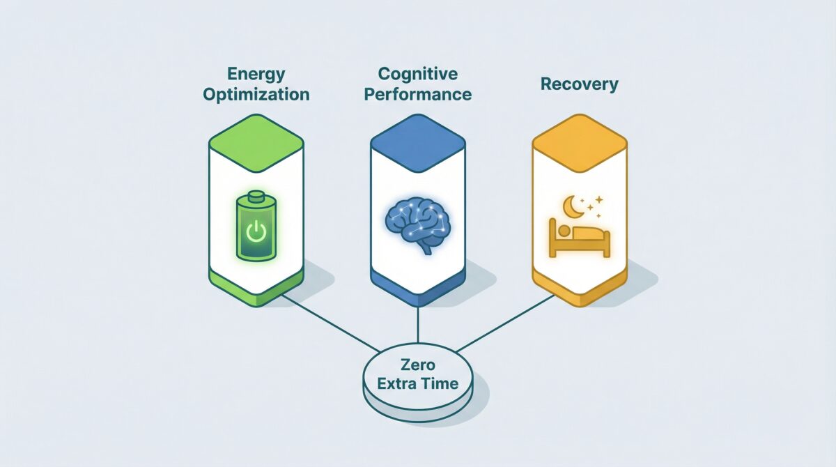 Three pillars of busy professional biohacking: energy optimization, cognitive performance, and recovery