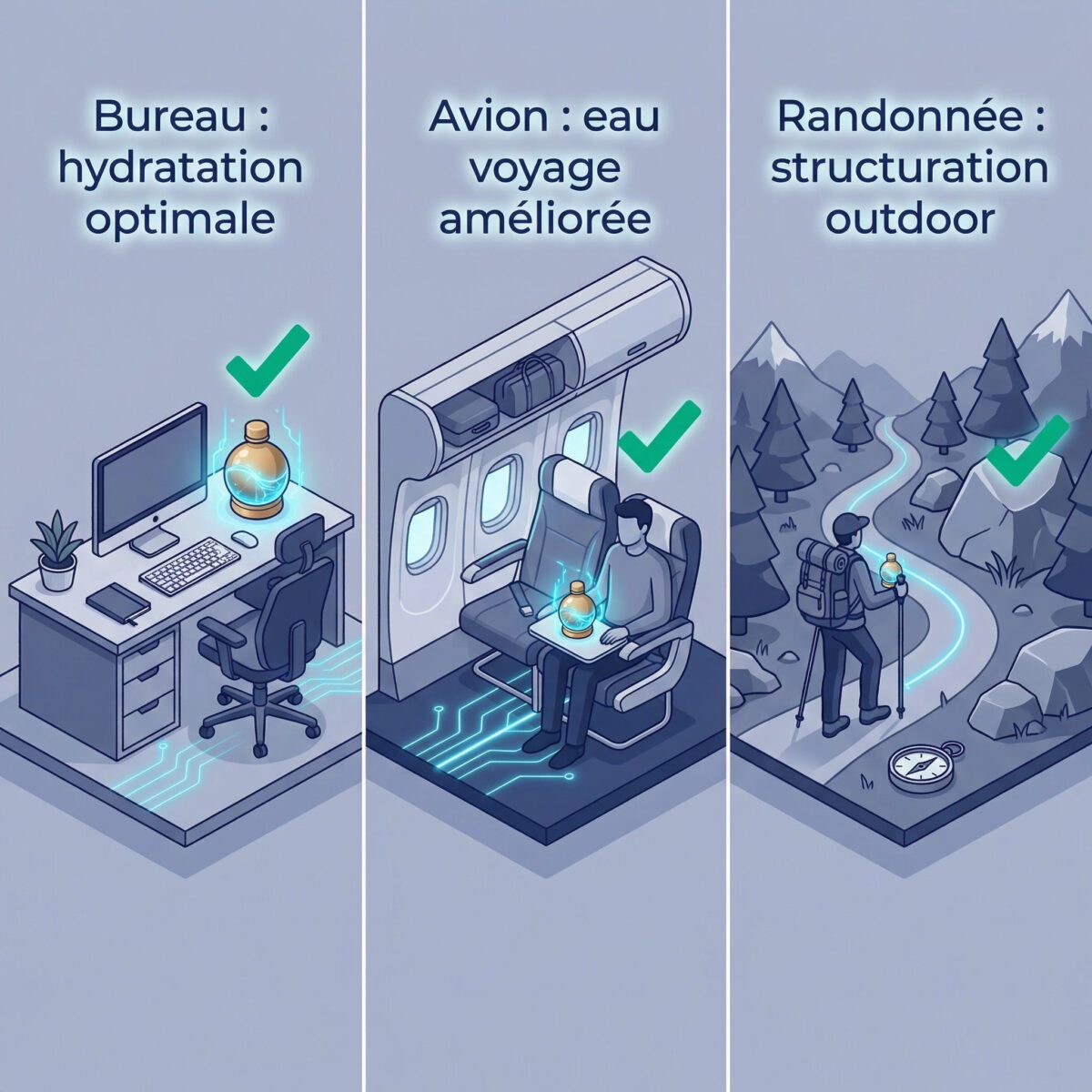 Scénarios d'utilisation quotidienne de l'Ooho Portable : bureau, voyage et activités outdoor