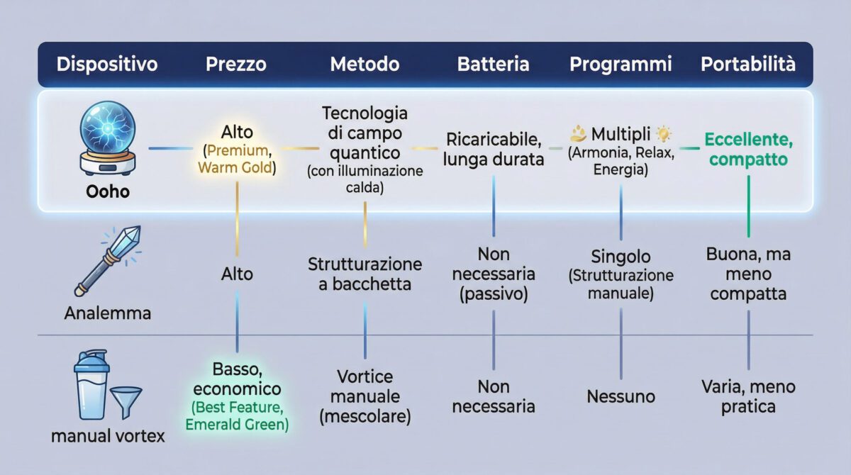 Confronto Ooho Portable con Analemma e metodo manuale