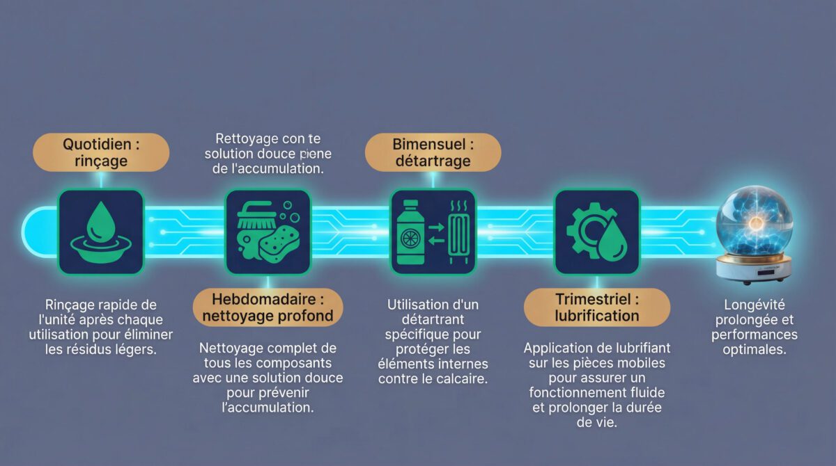 Guide d'entretien de l'Ooho Portable : nettoyage quotidien, détartrage mensuel et lubrification