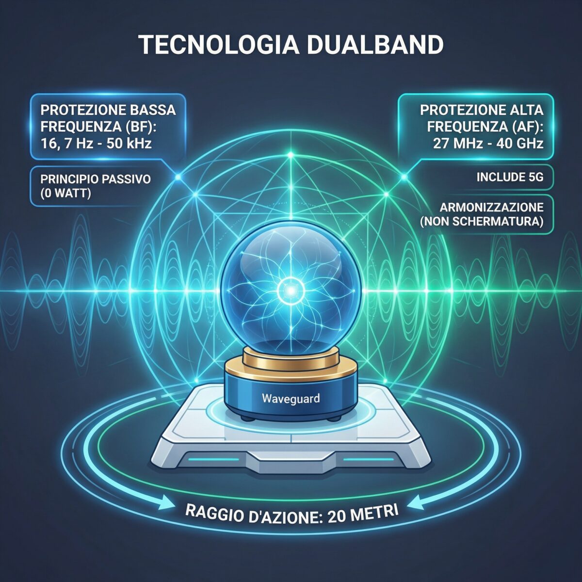 Schema tecnologia Dualband Waveguard: protezione BF e AF incluso 5G