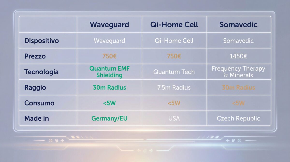 Confronto Waveguard Qi-Shield con Qi-Home Cell e Somavedic