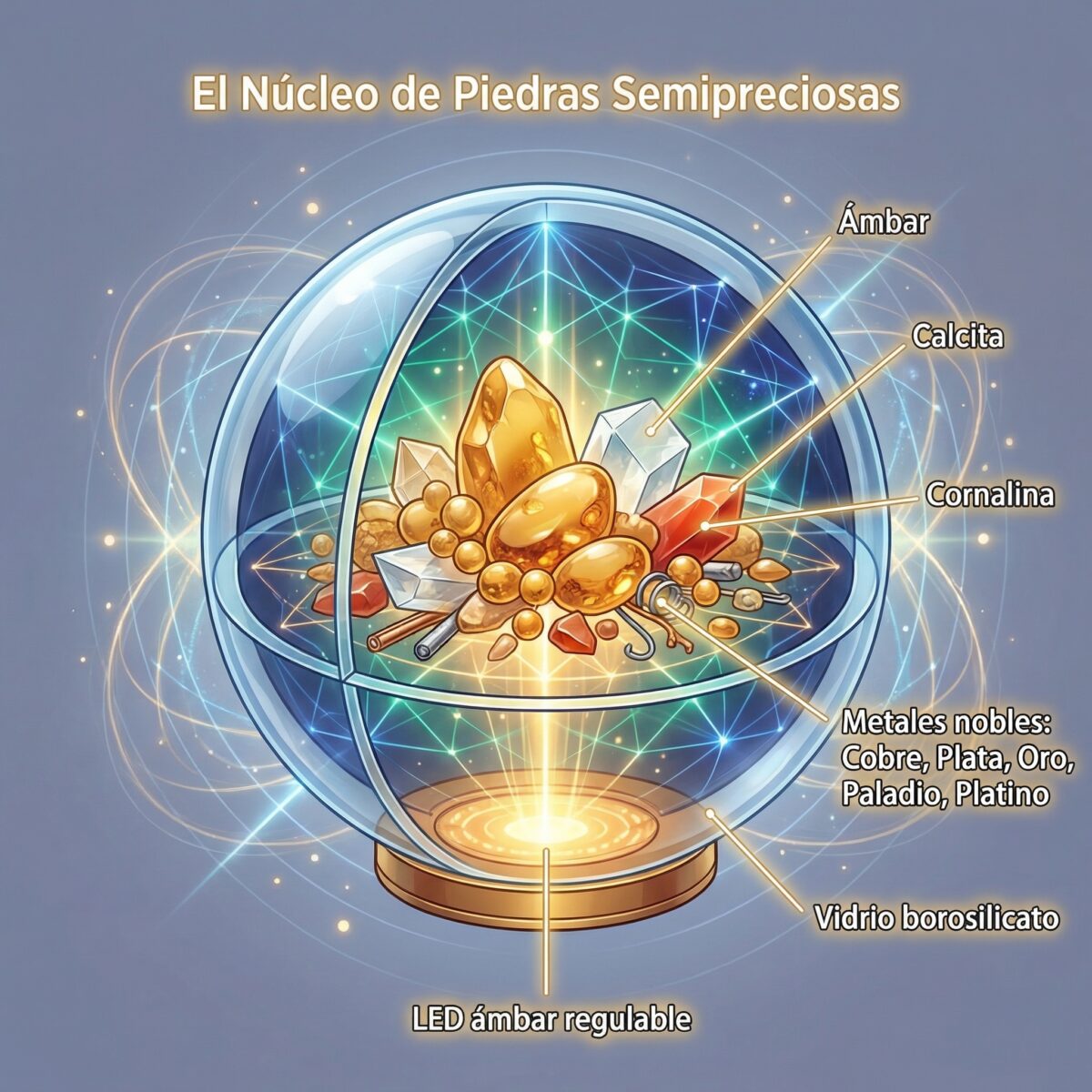 Composición piedras semipreciosas Somavedic Amber: ámbar, calcita, cornalina