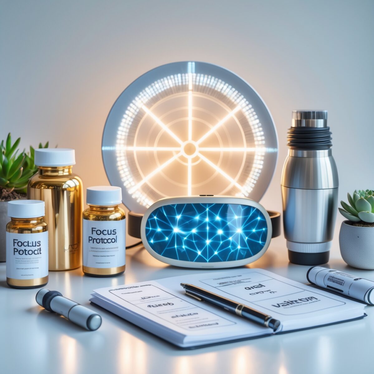 Collection de suppléments nootropiques et dispositifs technologiques pour l'optimisation cognitive et l'amélioration des performances mentales