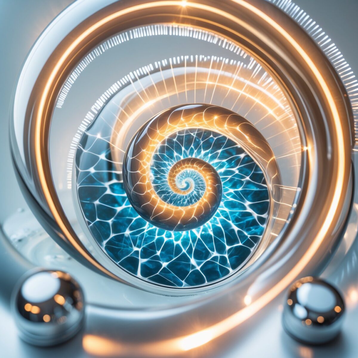 Visualización científica 3D de vórtice de agua mostrando movimiento espiral natural y patrones de energía