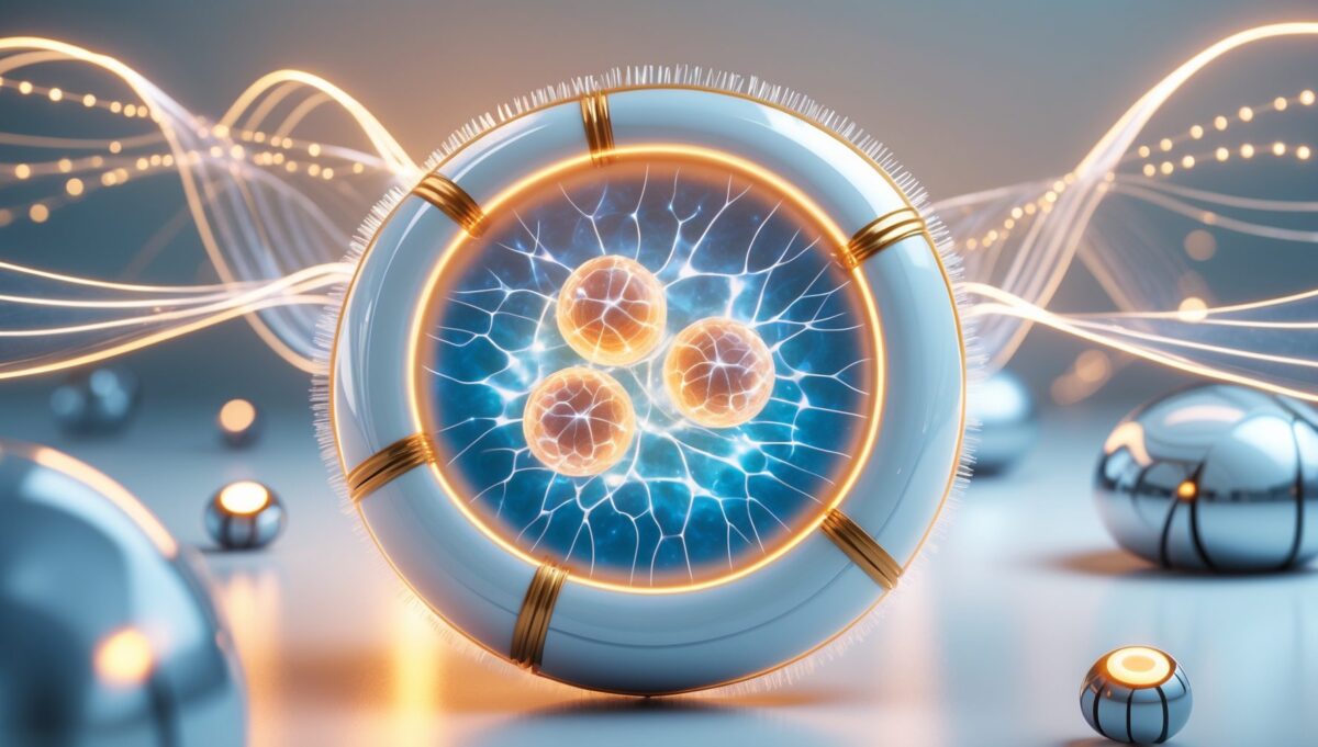 Visualizzazione microscopica 3D di cellula umana con mitocondri sotto esposizione a campi elettromagnetici EMF