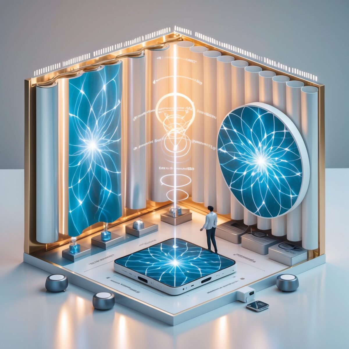 Illustrazione isometrica che confronta tre strategie di protezione EMF: schermatura passiva, armonizzazione attiva e principio di distanza
