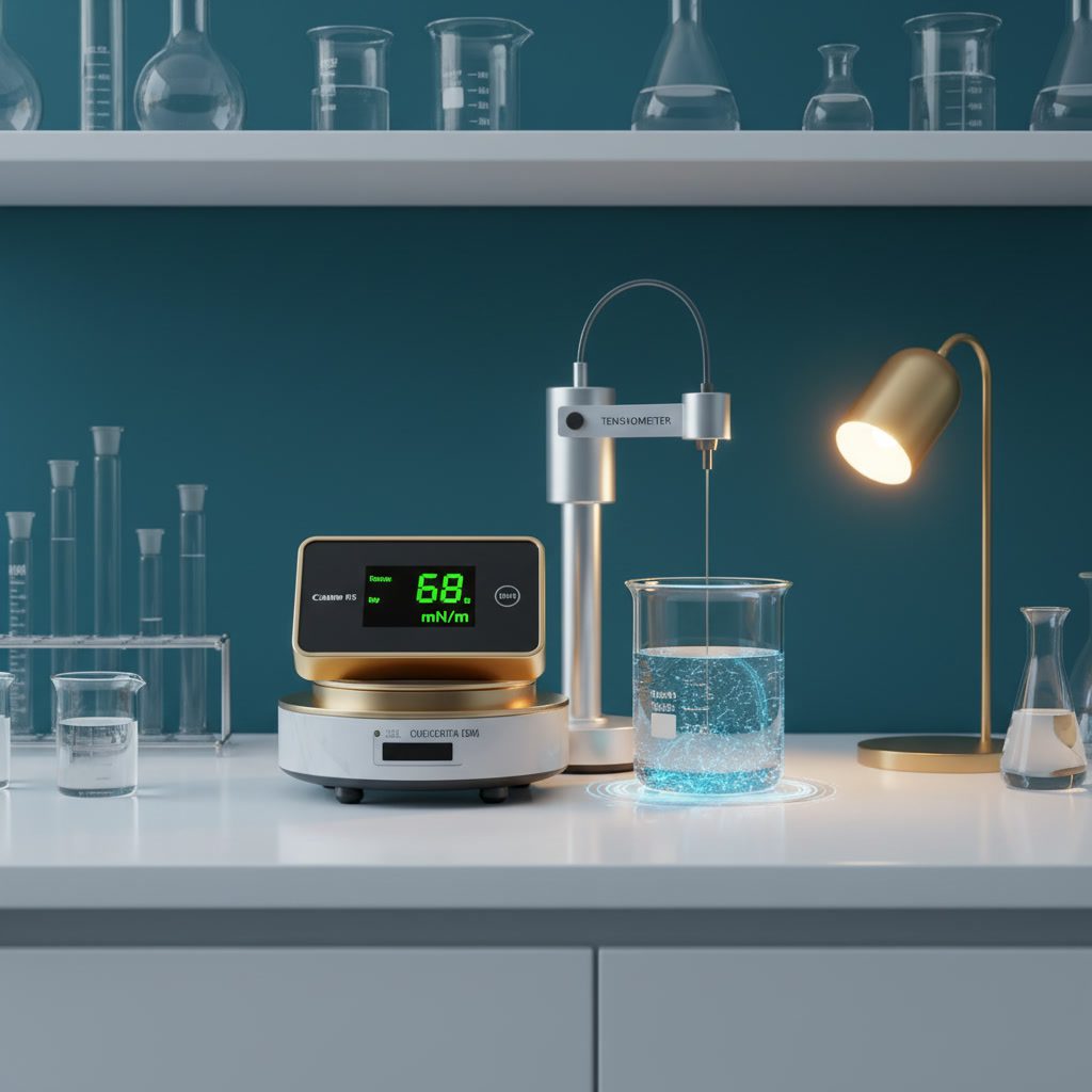 Mesure scientifique de la tension superficielle de l'eau structurée avec tensiomètre numérique en laboratoire