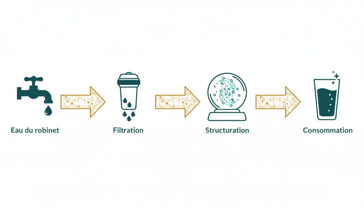 Diagramme de flux montrant la séquence correcte: filtration puis structuration de l'eau