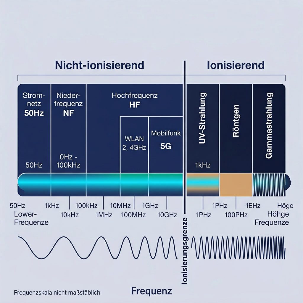 EMF-Frequenzspektrum: Von Stromnetz bis 5G, ionisierend vs. nicht-ionisierend