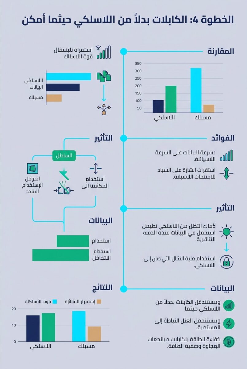حماية من المجالات الكهرومغناطيسية في المنزل: 5 خطوات عملية (2026) - الخطوة 4: الكابلات بدلاً من اللاسلكي حيثما أمكن