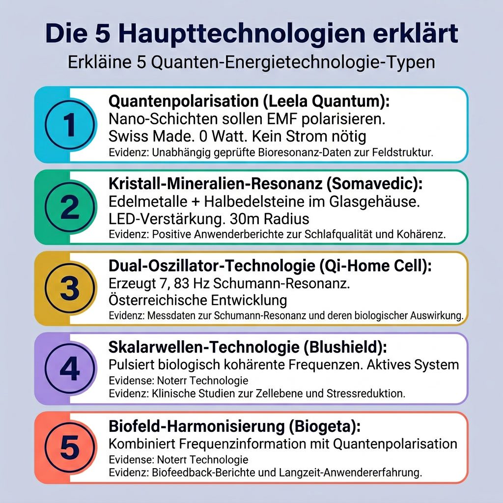 Die 5 Quantenenergie-Technologien erklärt: Quantenpolarisation, Skalawellen, Bioresonanz, Kristalle, PEMF