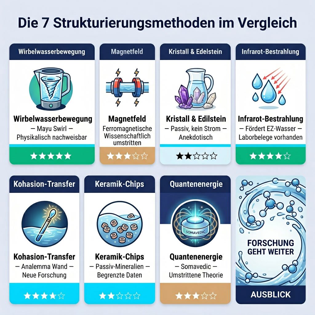 7 Wasserstrukturierungsmethoden im Vergleich: Wirbelwasser, Kristalle, Magnete, Infrarot