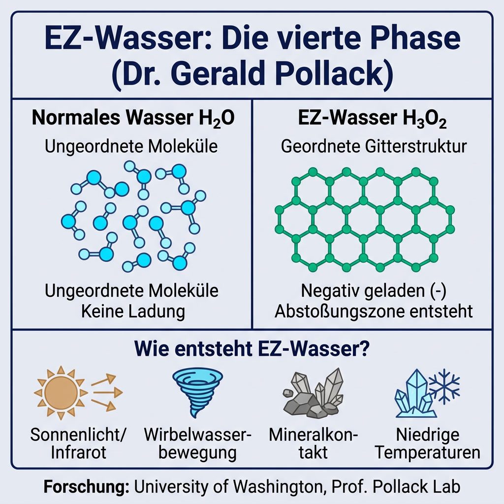 EZ-Wasser: Die vierte Phase nach Dr. Gerald Pollack erklärt — H3O2 vs. H2O