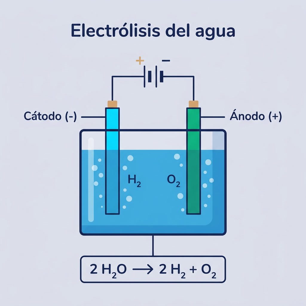Electrólisis del agua: proceso, ecuación y usos (2026) – infografía 1