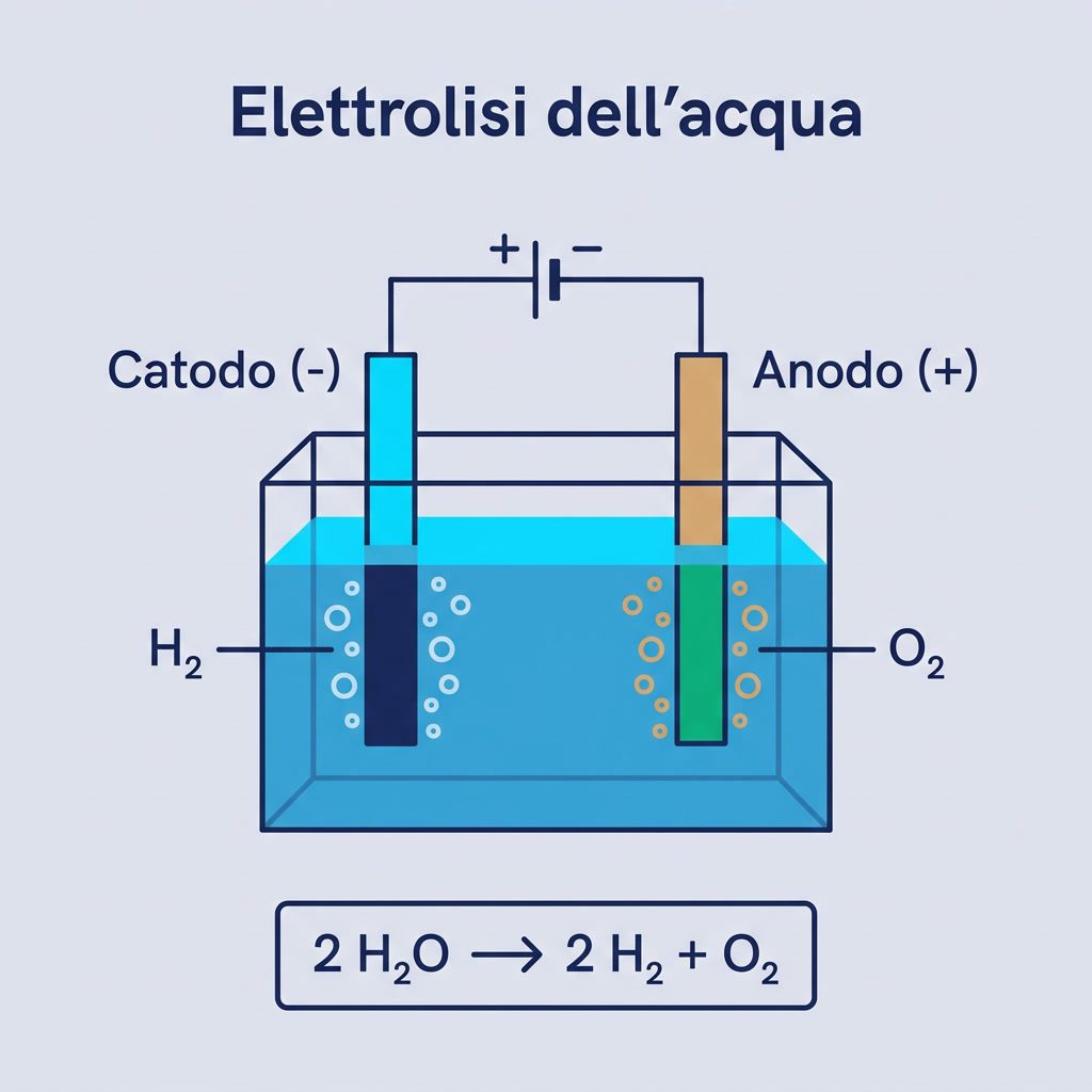 Elettrolisi dell'acqua: processo, equazione e usi (2026) – infografica 1