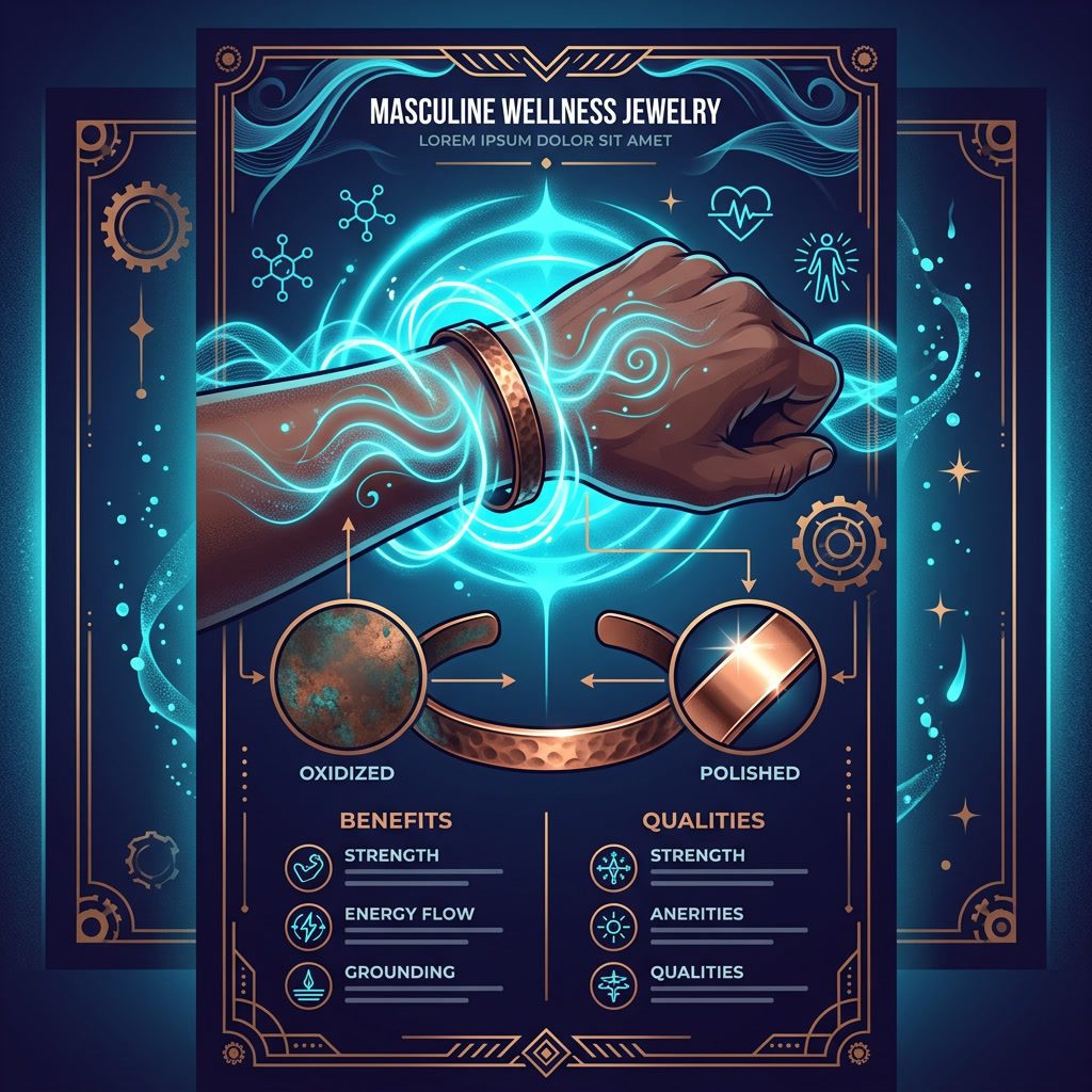 Dark Bracelet Infographic — patinated copper detail