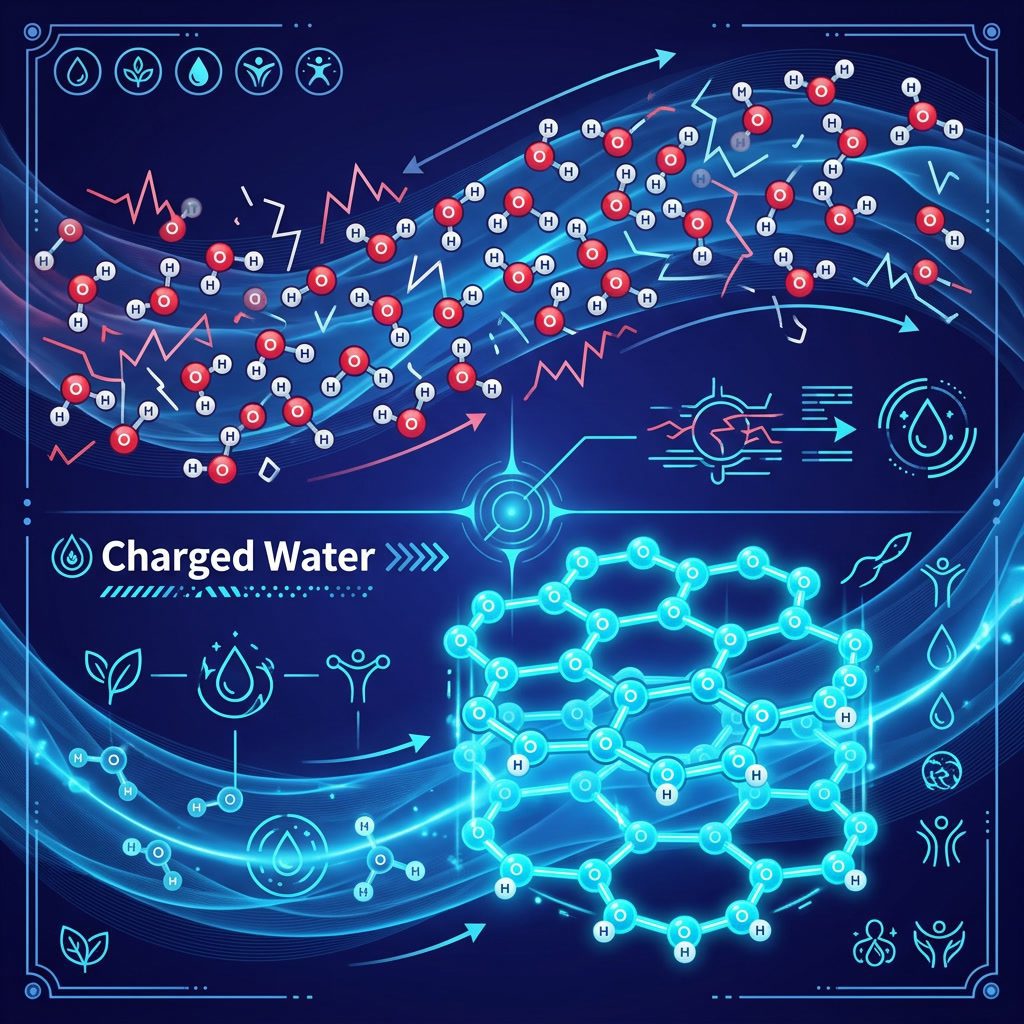 Energy Water Bottle Infographic — Water molecule structure comparison