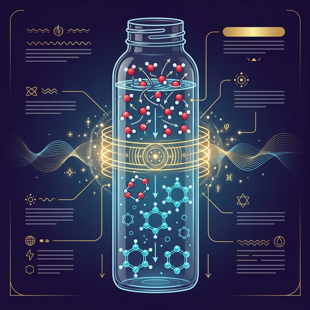 Water Bottle Infographic — water structuring at molecular level