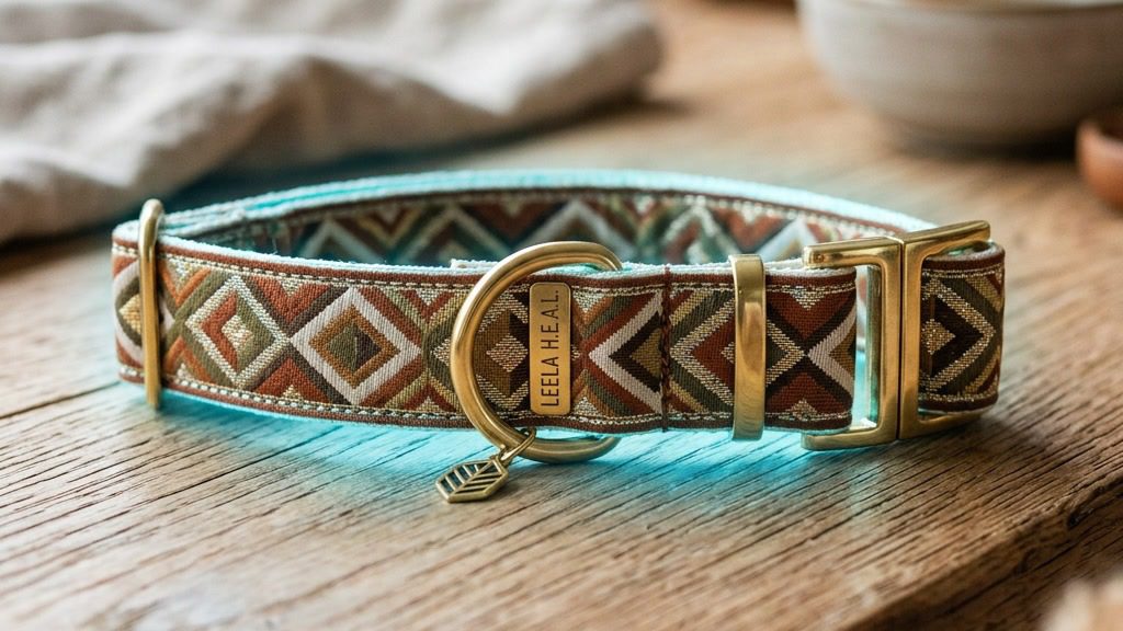 Leela H.E.A.L. Hundehalsband Jacquard — Premium Stoff-Halsband mit Quantenenergie