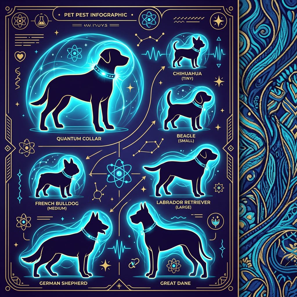 Dog Collar Jacquard Infographic — 6 size variants and quantum protection field