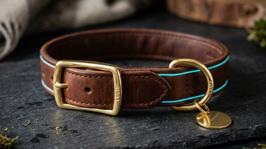 Leela H.E.A.L. Hundehalsband Leder — Premium Lederhalsband mit Quantenenergie