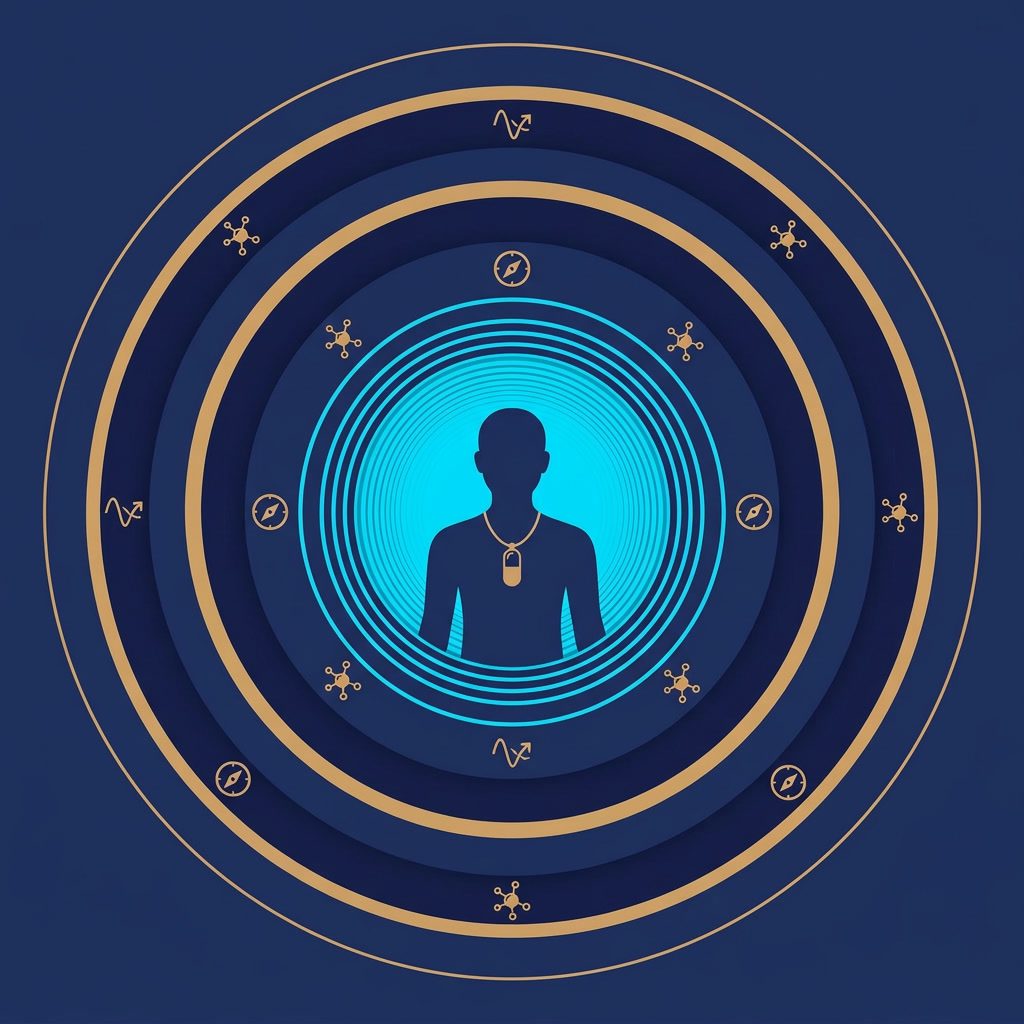 Multidimensional Protection Abschirmungs-Konzept Infografik — 5 konzentrische Schutzschichten gegen EMF und Umweltstressoren